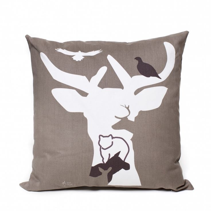 Deer Motif Brown 48x48cm Cotton Cushion Cover