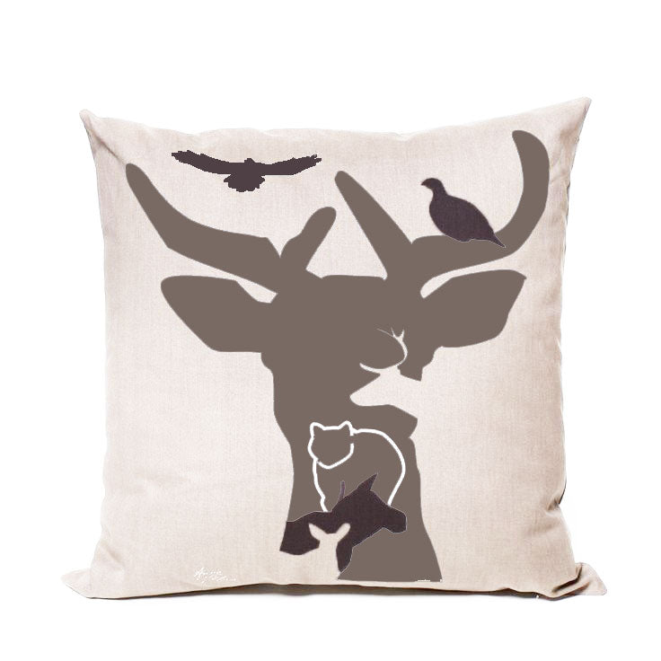 Deer Motif White 48x48cm Cotton Cushion Cover